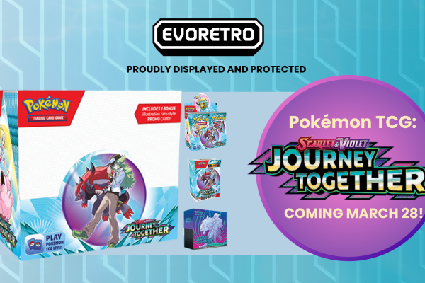Unleash Friendship in Pokémon TCG: Journey Together! EVORETRO protects Pokémon TCG: Scarlet & Violet—Journey Together booster boxes. Expansion releases March 28, 2025.